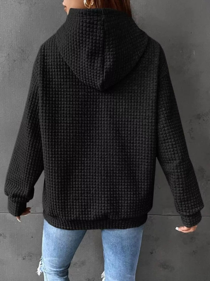 Waffle Knit Hoodie with Drawstring Details