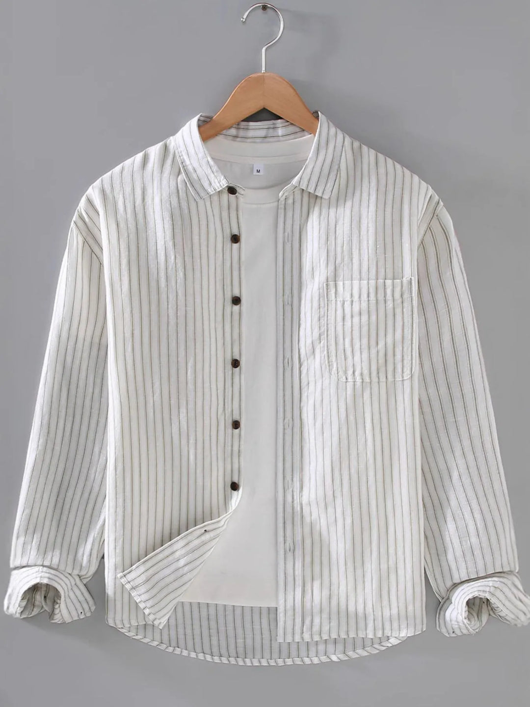 Men's Plus Size Striped Button-Up Shirt with Chest Pocket