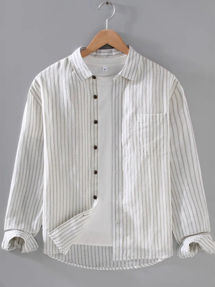 Men's Plus Size Striped Button-Up Shirt with Chest Pocket