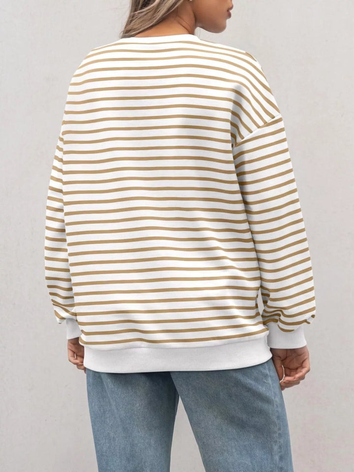 Striped Round Neck Oversized Casual Sweatshirt