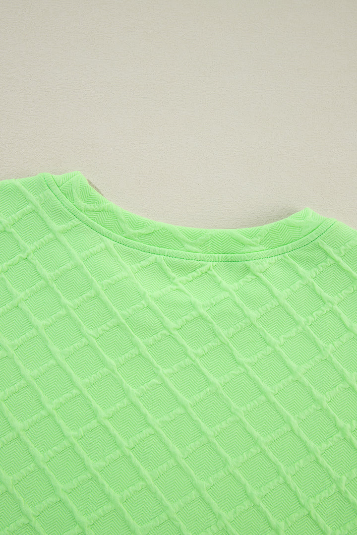 Light Green Checkered Textured Tee and Drawstring Shorts