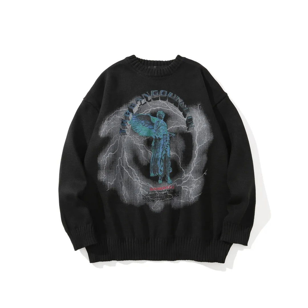 Men's Gothic Angel Wings Embroidered Knit Sweater