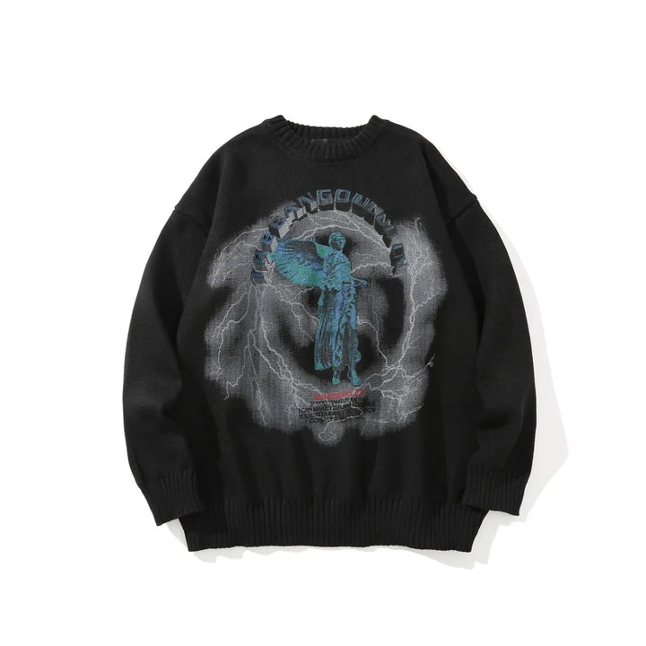Men's Gothic Angel Wings Embroidered Knit Sweater