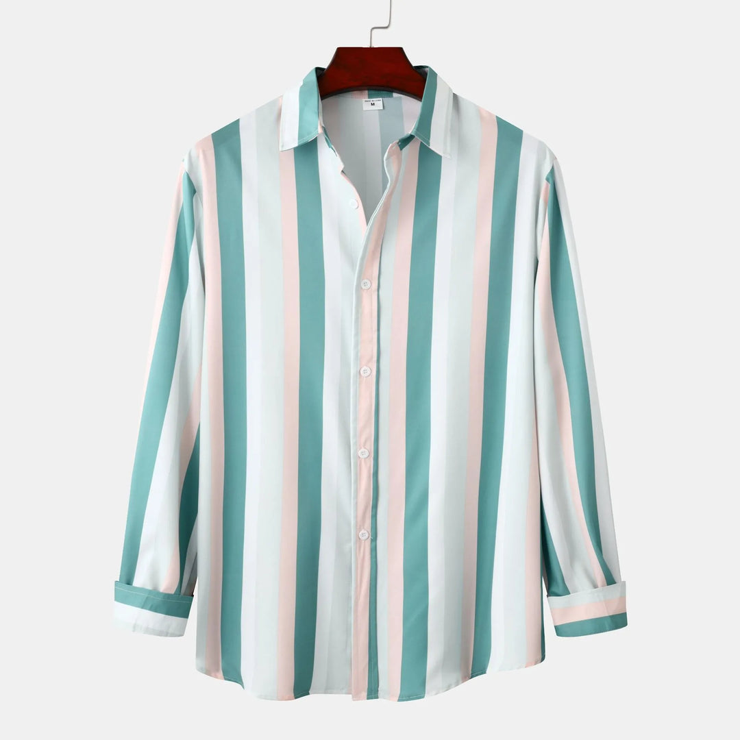 Men's Striped Button-Down Long Sleeve Shirt
