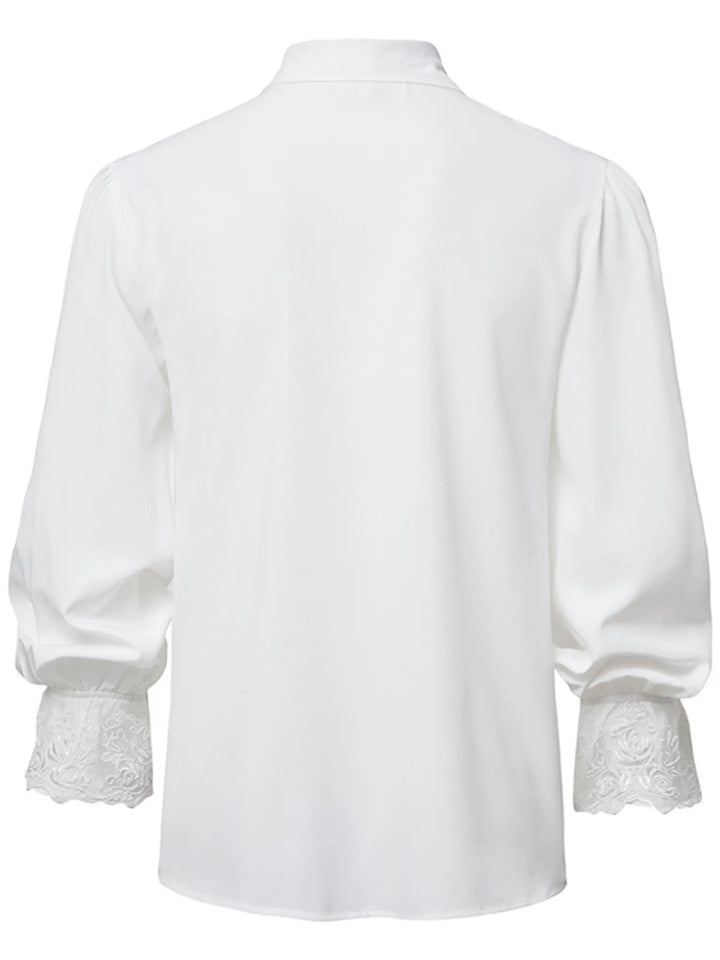 Men's Ruffled Lace Detail Long Sleeve Blouse