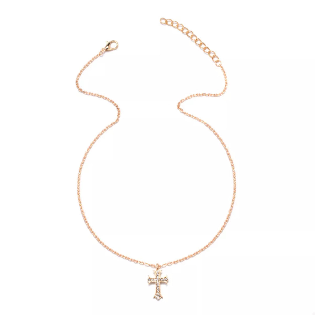 18K Gold-Plated Rhinestone Cross Necklace