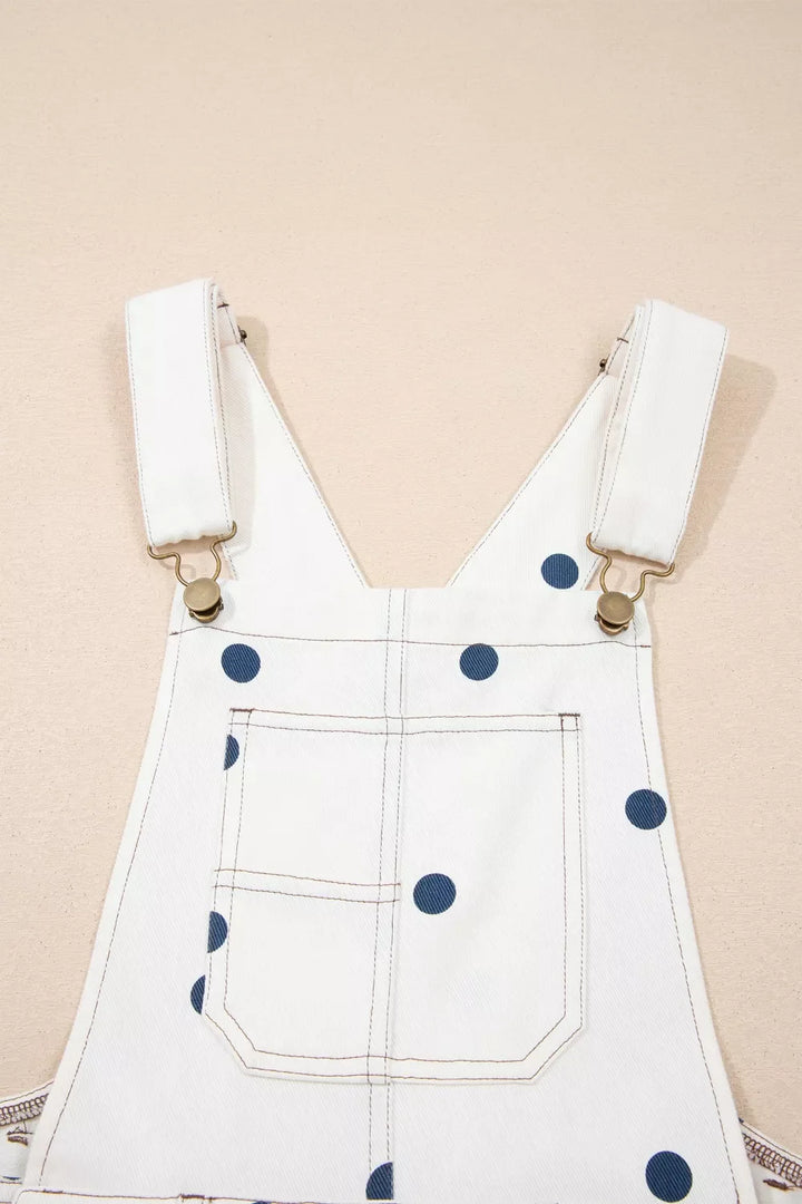 Polka Dot Print Bib Pocket Denim Barrel Overalls Jumpsuit