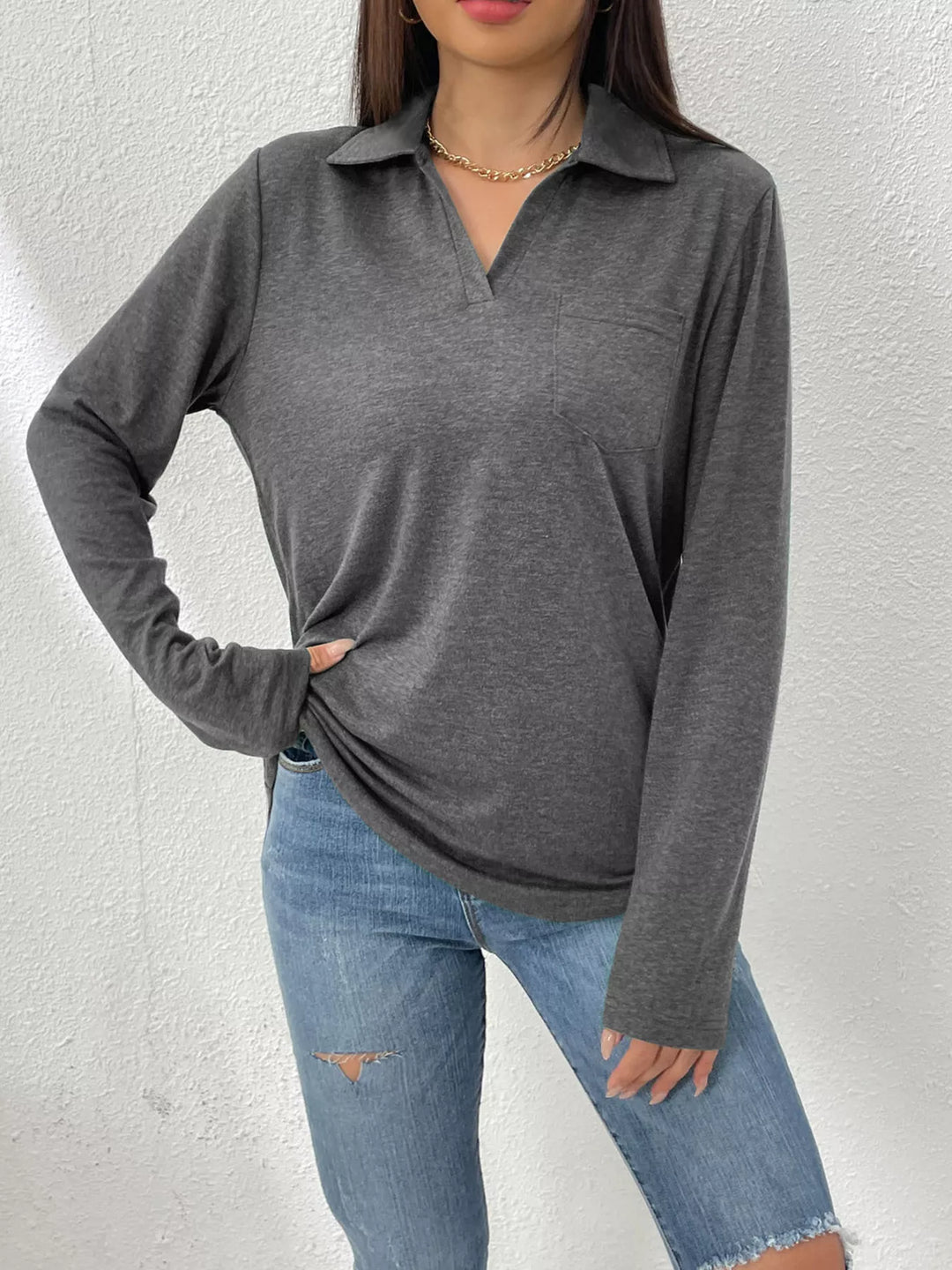 Casual Long Sleeve Polo T-Shirt