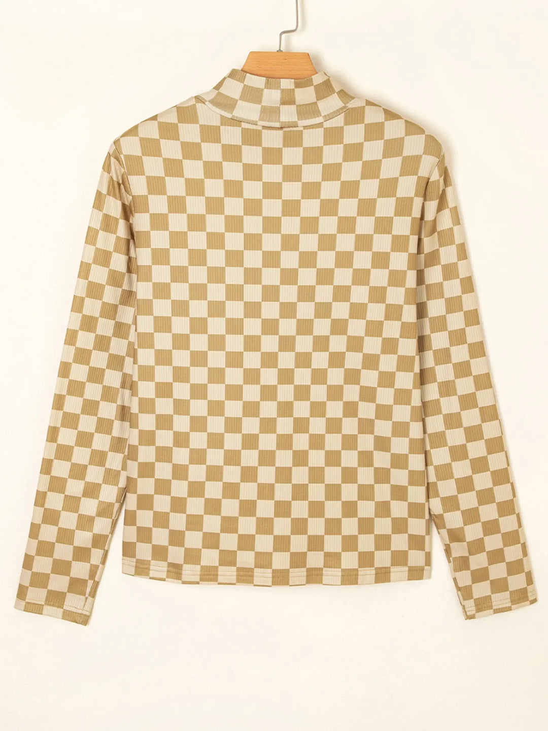 Check Pattern Turtleneck Slim Long Sleeve Tee