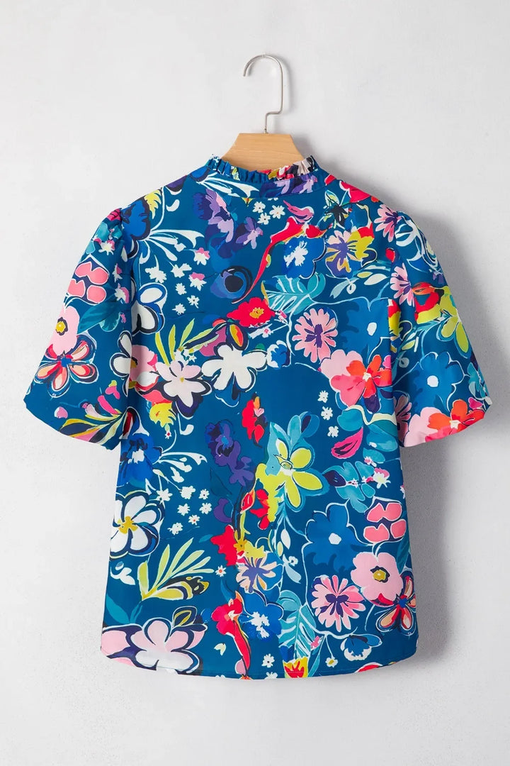 Floral Print Ruffle Sleeve Loose Blouse