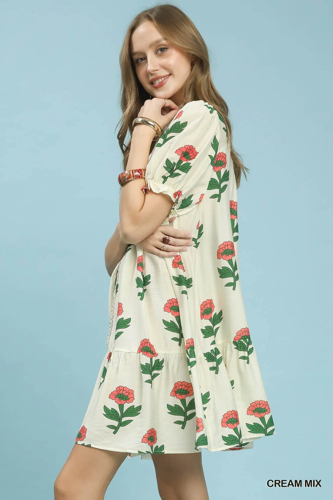 Umgee Floral Print Babydoll Dress