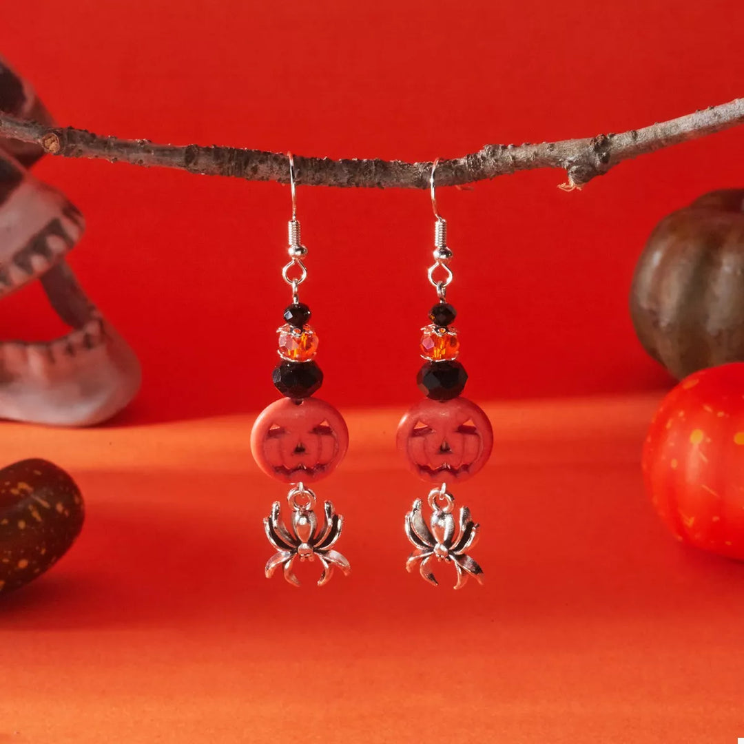 Halloween Spider Pumpkin Drop Earrings