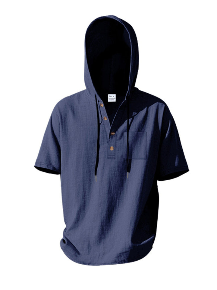 Men's Full Size Casual Short Sleeve Hooded Shirt Plus Size