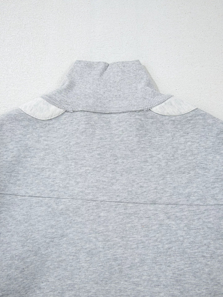 Half Zipper Collared Drop Shoulder Side Slits Sweatshirt