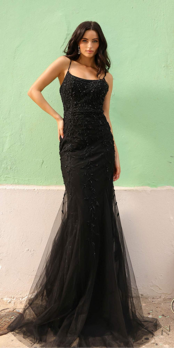 Nox Anabel A1376 Long Fitted Mermaid Gown Open Lace Up Back