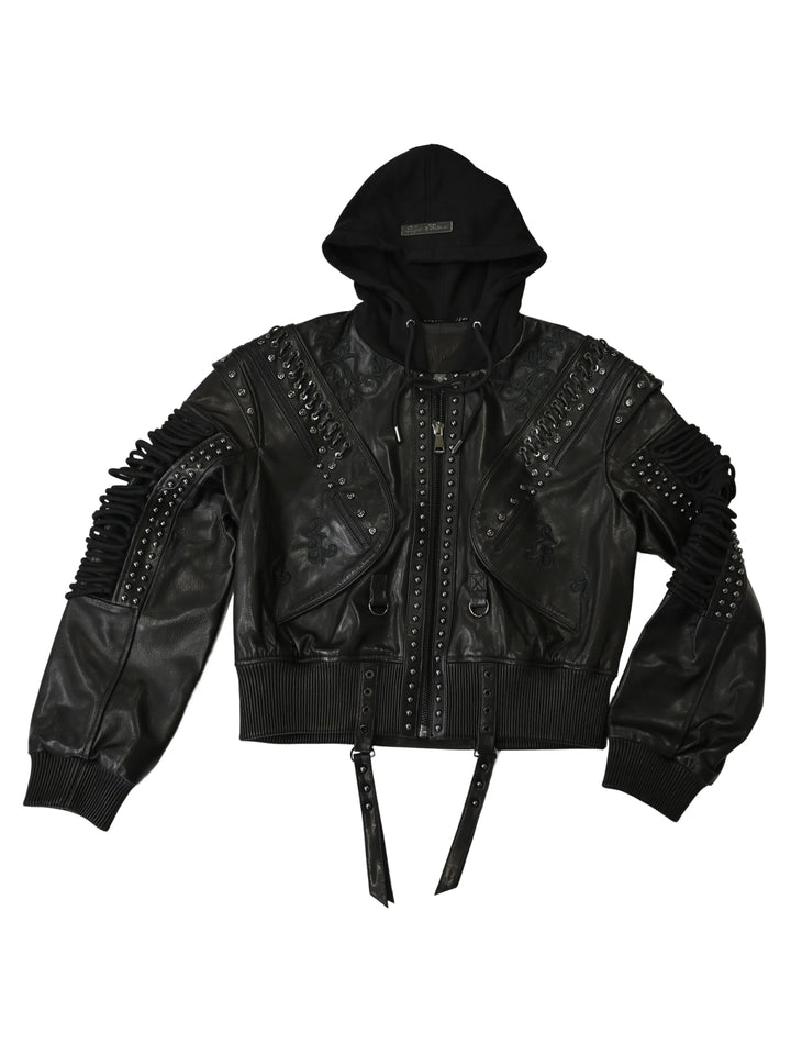 Lace Up Leather Bomber Jacket