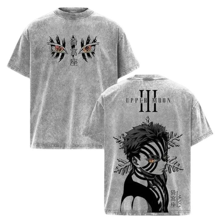 Akaza Upper Rank 3 Graphic Tee – Vintage Washed Oversized Shirt, Demon Slayer Villain Tee