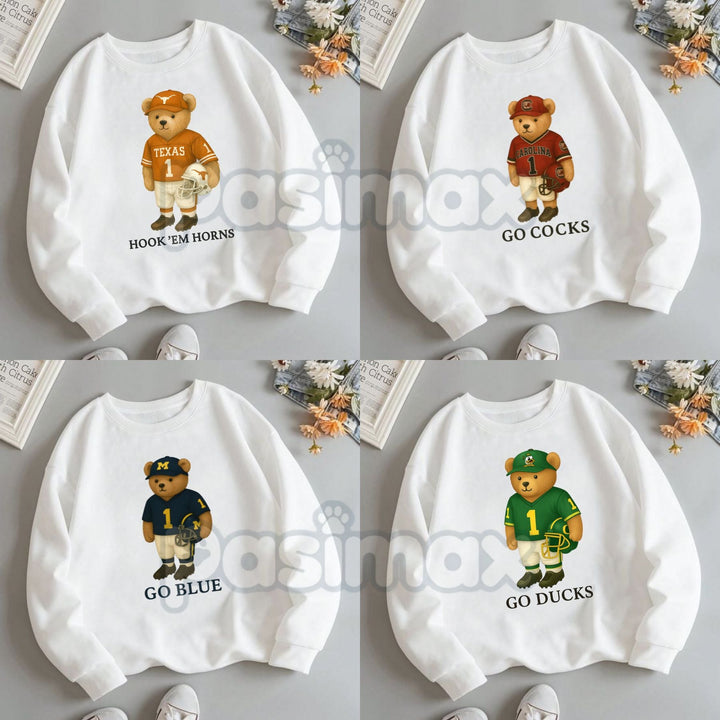 All Team College Football Teddy Bear Sweatshirt – Retro Mascot Graphic Crewneck