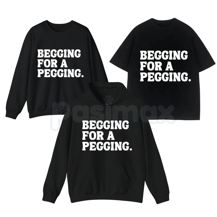 "Begging for A Pegging" Funny Letter Print T-Shirt – Adult Humor Graphic Tee, Unisex Sweatshirt & Hoodie