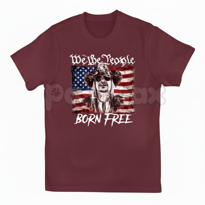 "Born Free" Classic American Flag T-Shirt - Heritage USA Graphic Tee, Premium Heavyweight 100% Cotton Patriotic Shirt, Old School Americana Style Top, Traditional Liberty & Freedom Apparel, High-Quality Made in USA Statement Shirt