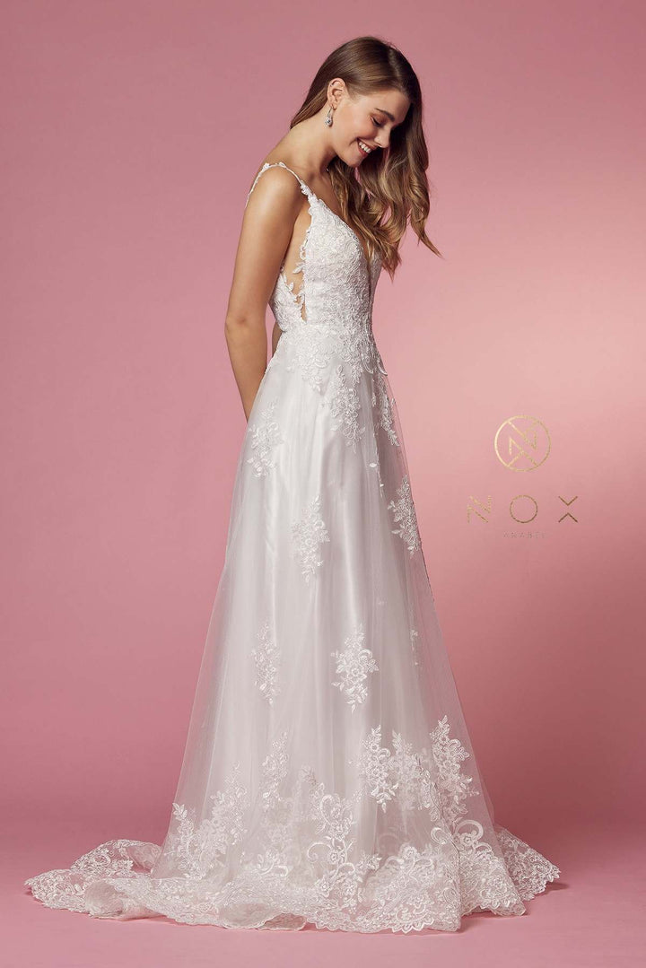 Nox Anabel C461 A-Line V-Neck Side Cutout Lace Strap Ball Gown
