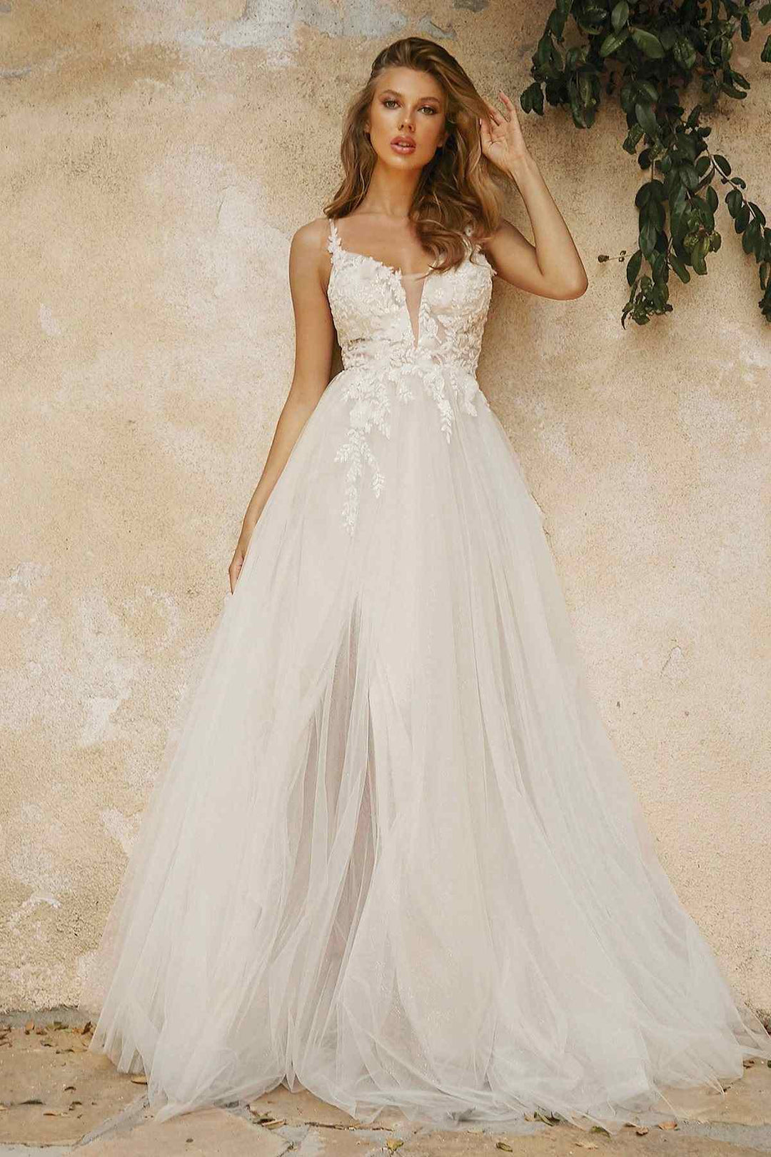 Cinderella Divine CB072W Layered A-Line Tulle Bridal Gown Embroidered Bodice