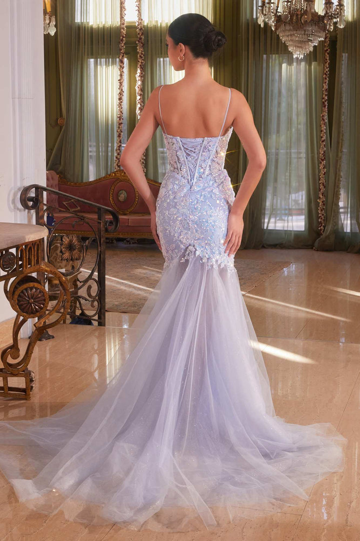 Ladivine CB148 Long Floral Sequin Light Blue Mermaid Gown