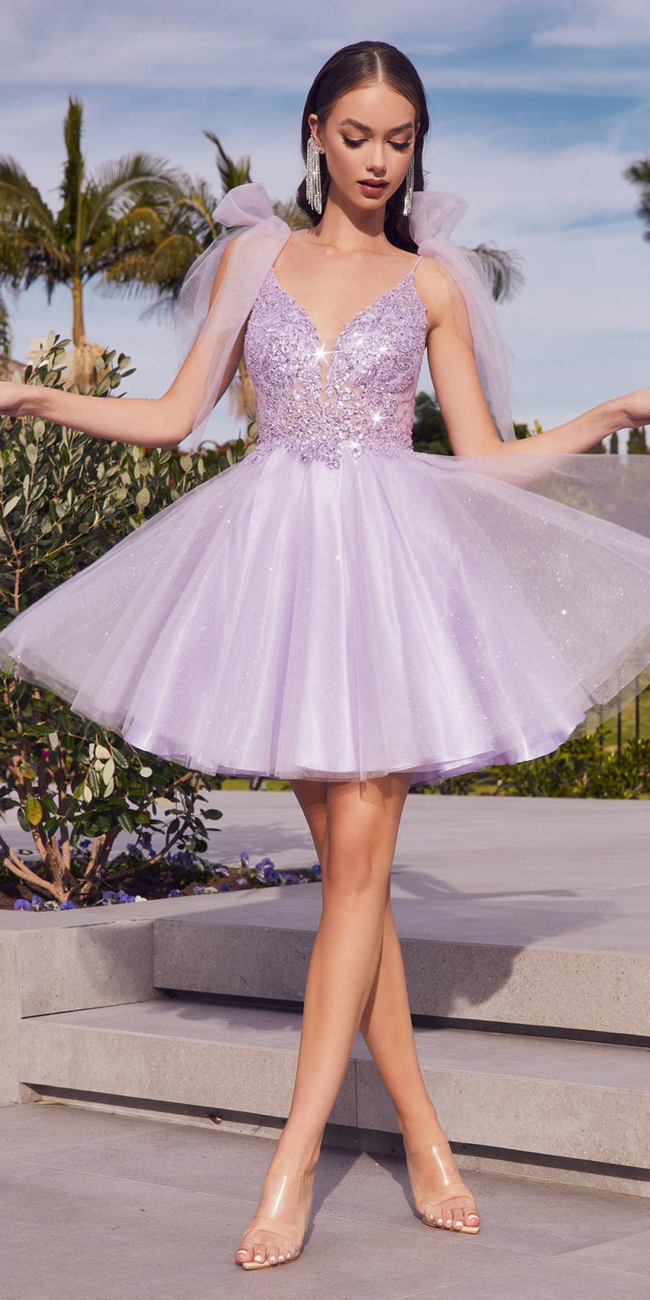 Cinderella Divine CD0174 Short A-Line Dress Lace Applique Tulle Ribbon