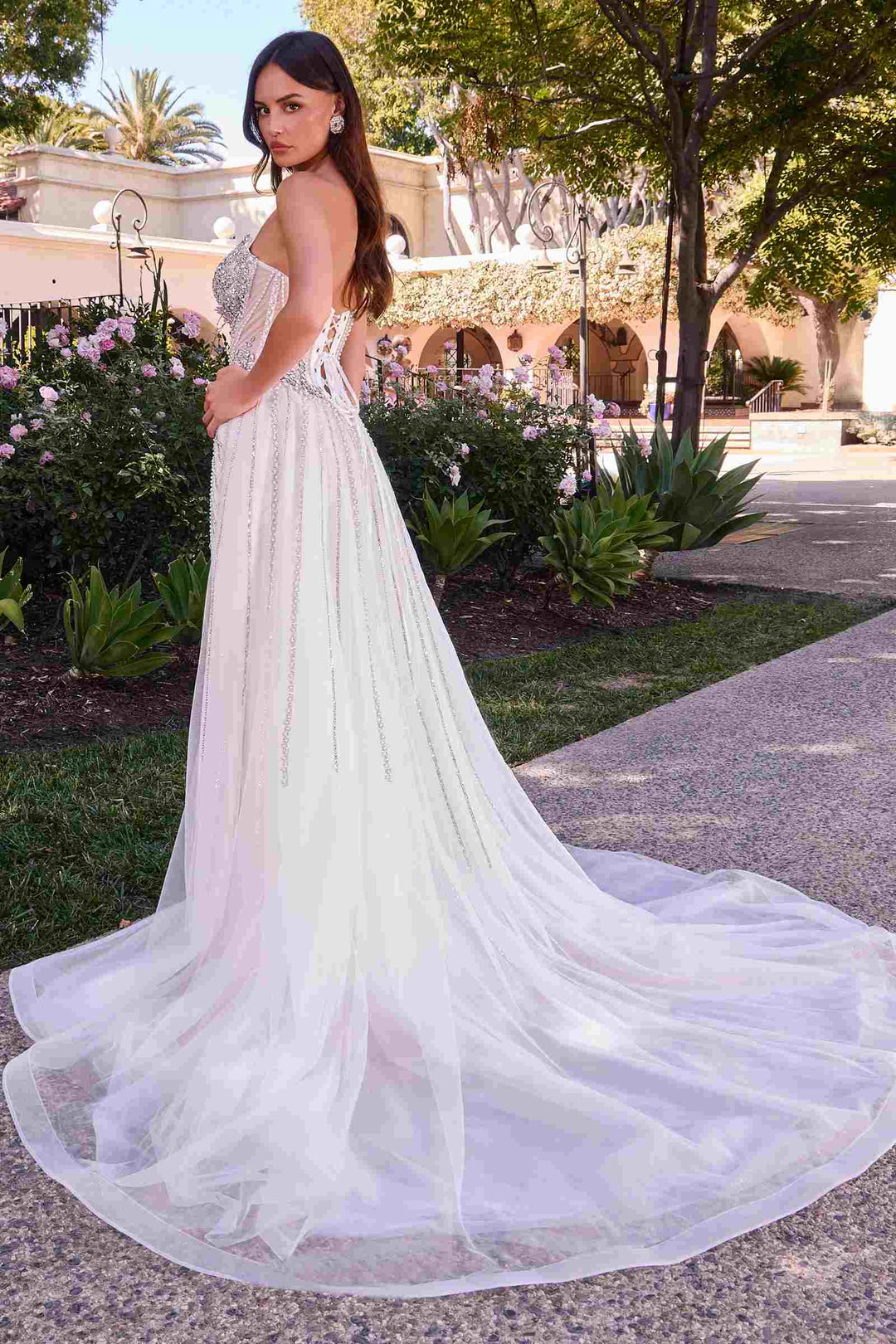 Ladivine CD643W Strapless Beaded Bridal Gown with Tulle Overskirt