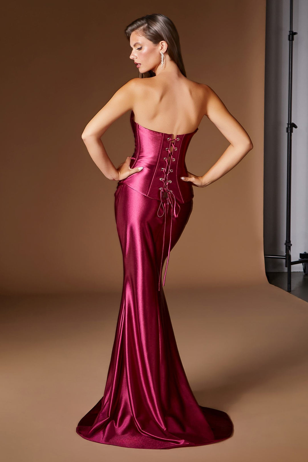 Ladivine CH2602 Strapless Corset Bodice Two Piece Fitted Luxe Satin Gown