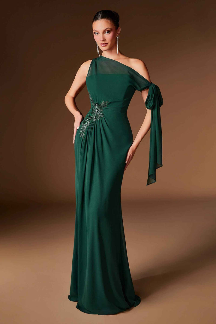 Ladivine CH2612 One Shoulder Fitted Flowing Chiffon Formal Gown