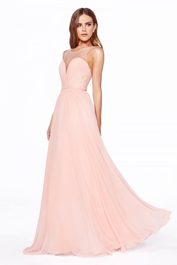 Cinderella Divine CJ251 Long A-Line Chiffon Dress Illusion Neckline