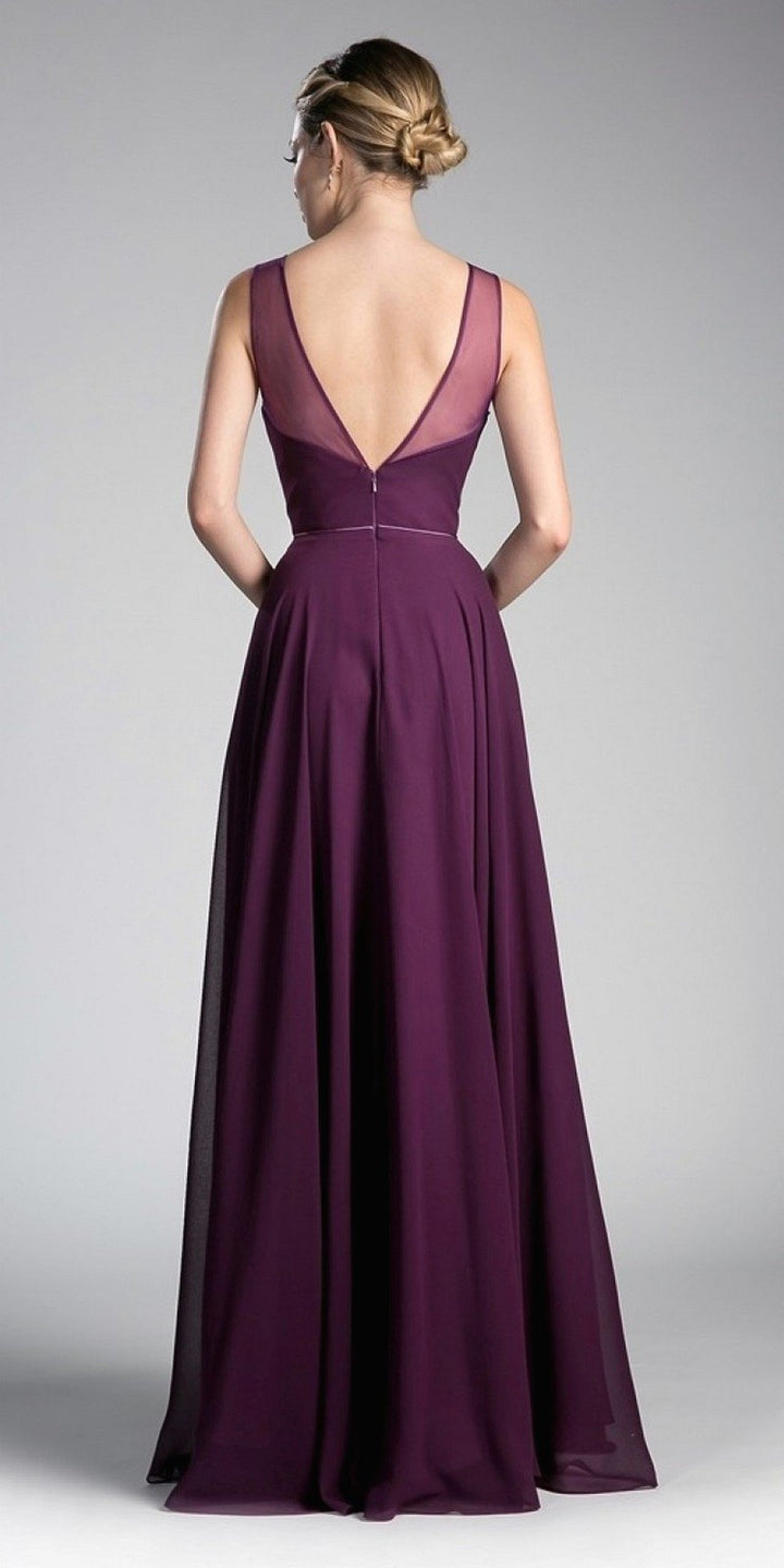 Cinderella Divine CJ251 Long A-Line Chiffon Dress Illusion Neckline