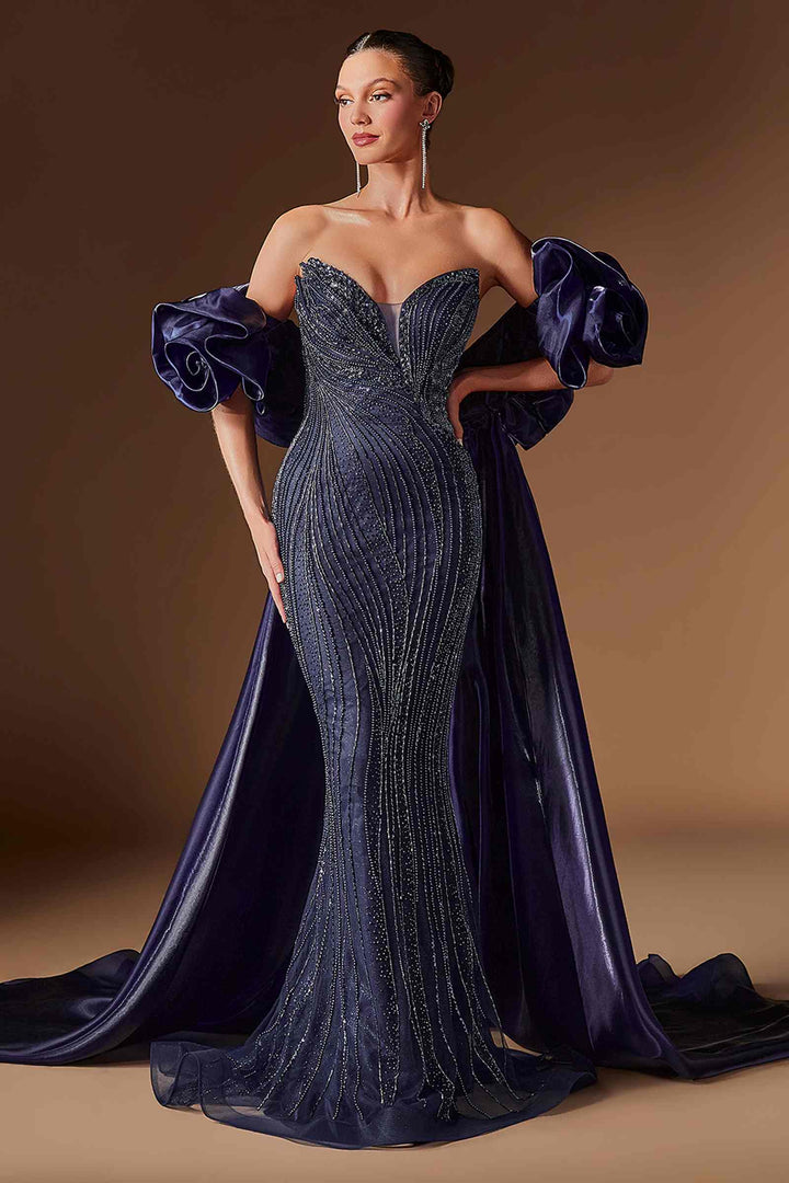 Ladivine CJ933 Plunging Sweetheart Beaded Fitted Mermaid Gown