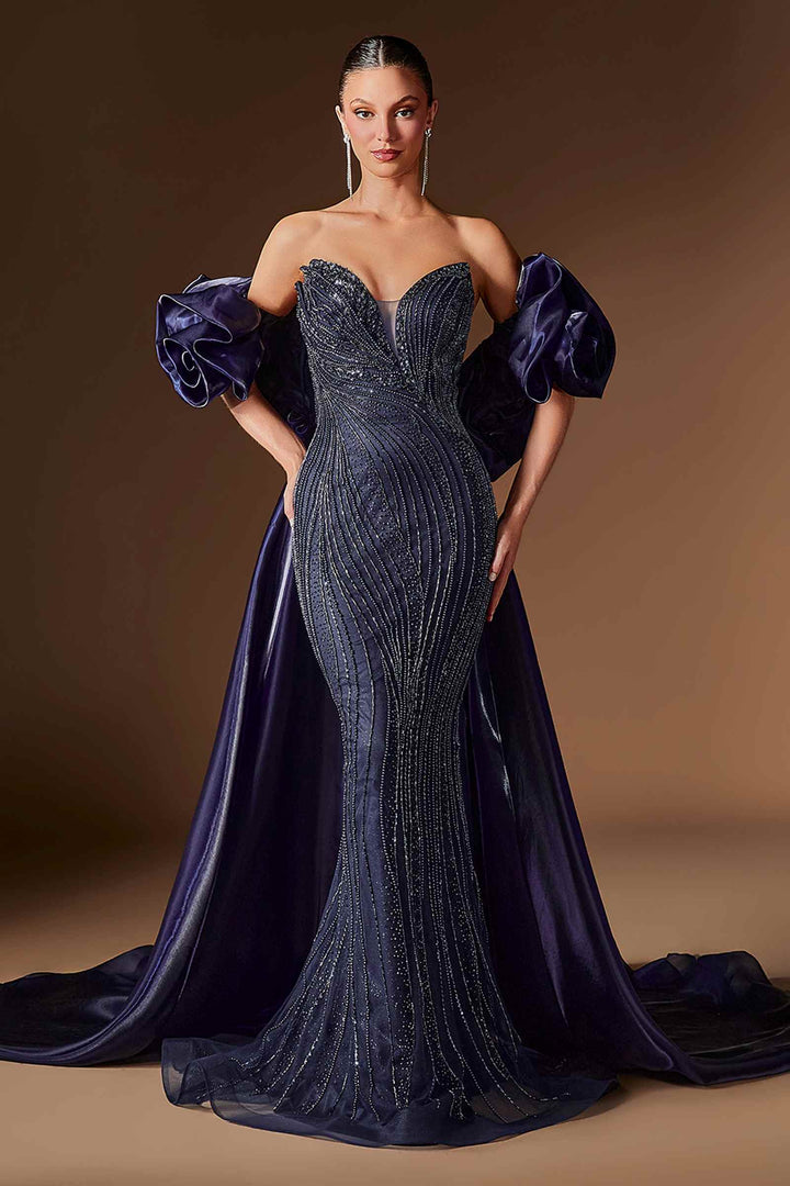 Ladivine CJ933 Plunging Sweetheart Beaded Fitted Mermaid Gown