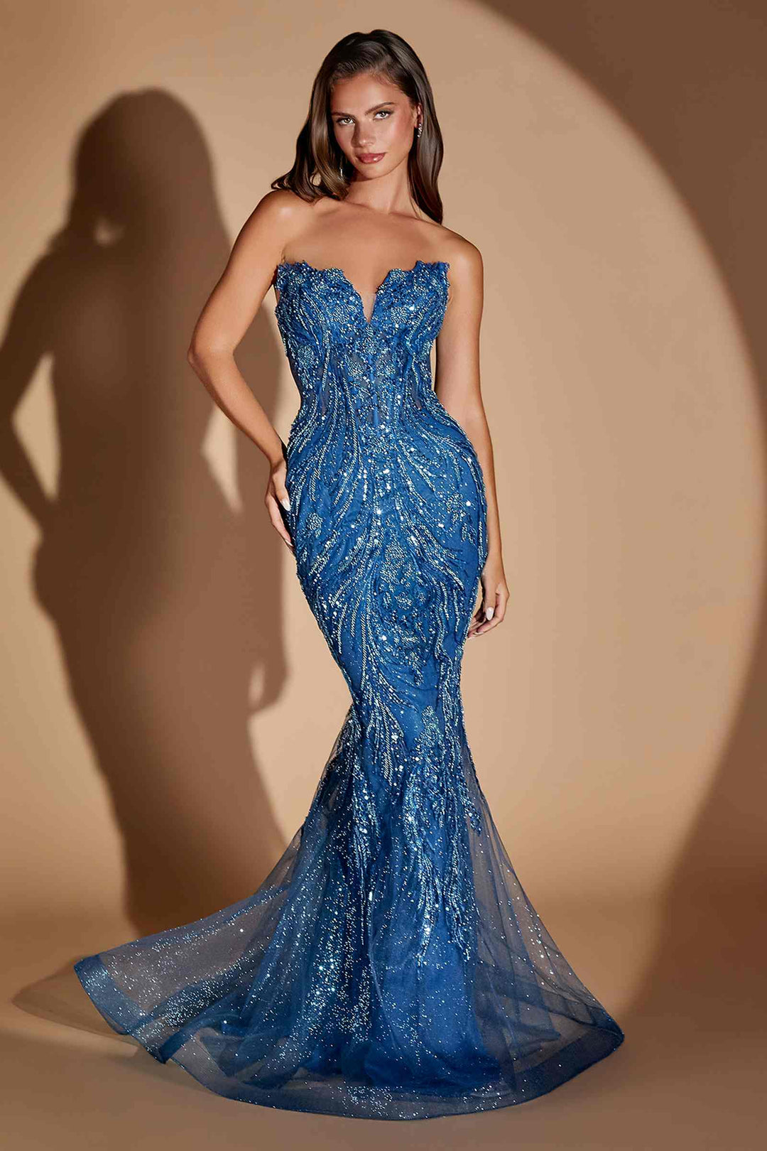 Ladivine CM393 Strapless Sweetheart Fitted Gown Detachable Overskirt