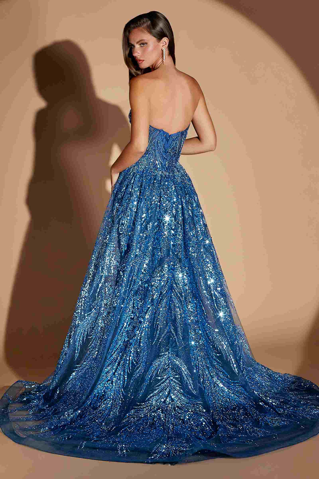 Ladivine CM393 Strapless Sweetheart Fitted Gown Detachable Overskirt