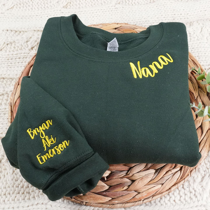 Custom Embroidered Nana Sweatshirt Hoodie - Personalized Kids Names on Sleeve