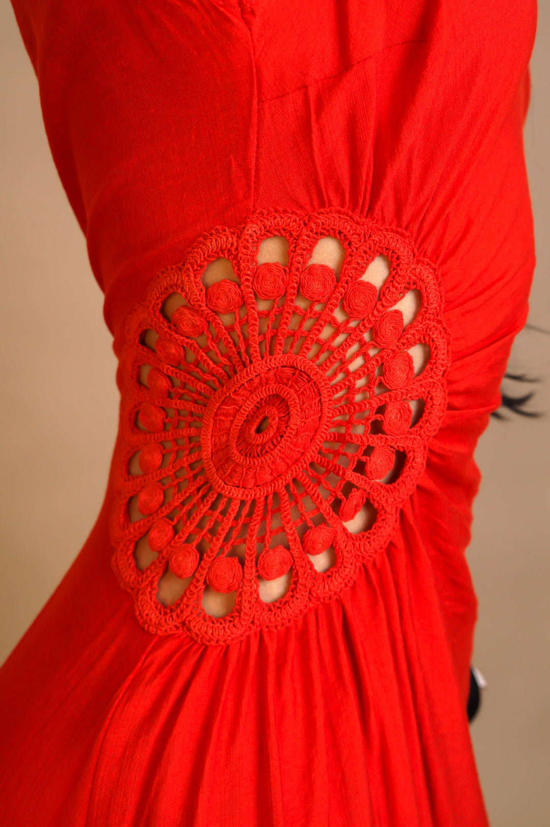 My Terrain Crochet Accent Midi Dress- Red