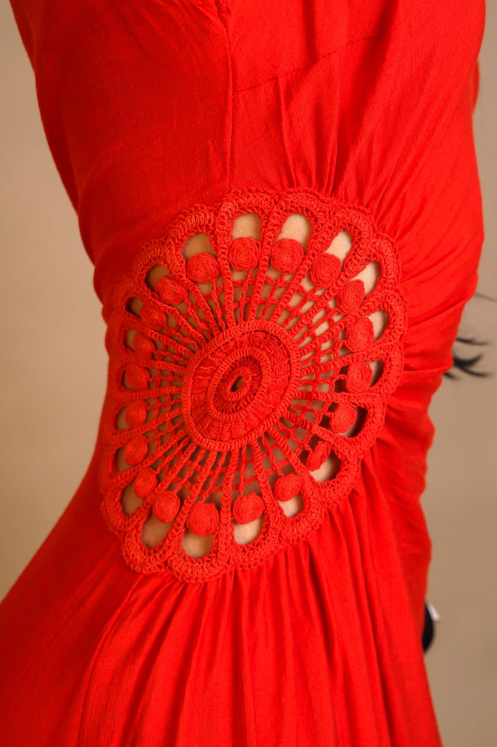 My Terrain Crochet Accent Midi Dress- Red