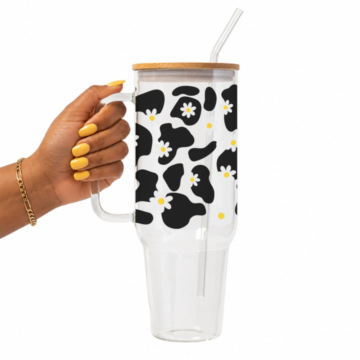 Daisy Cow Print Glass Cup