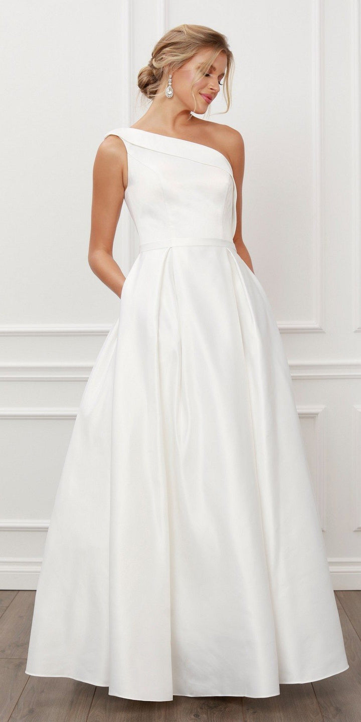 Nox Anabel E469 Elegant One Shoulder Long Satin A-Line Dress