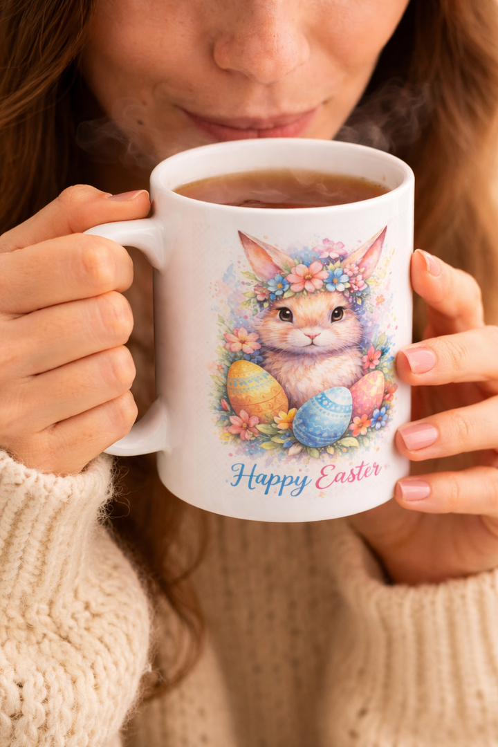 Easter Bunny with Painted Eggs mug | White Ceramic Mug