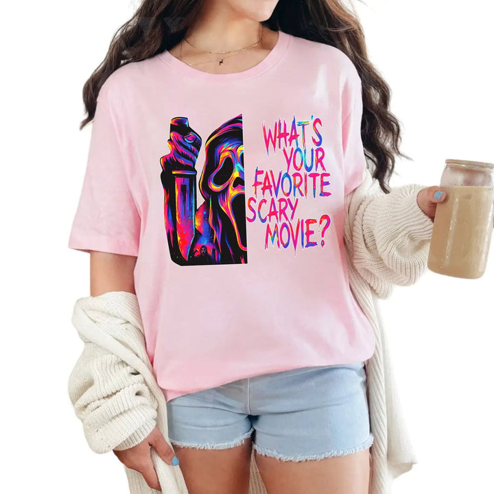 Ghostface T-Shirt - 'What’s Your Favorite Scary Movie?’ Halloween Horror Tee, Scream Movie Fan Apparel