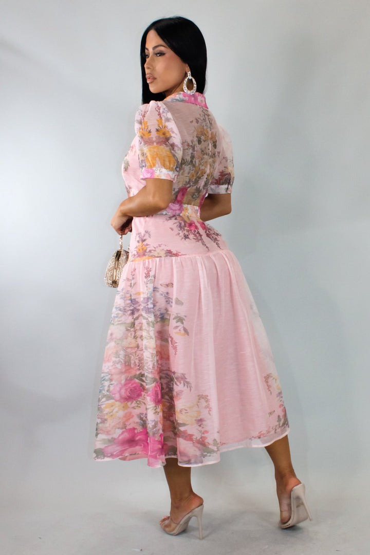 Escape With Me Belted Midi Dress- Pink
