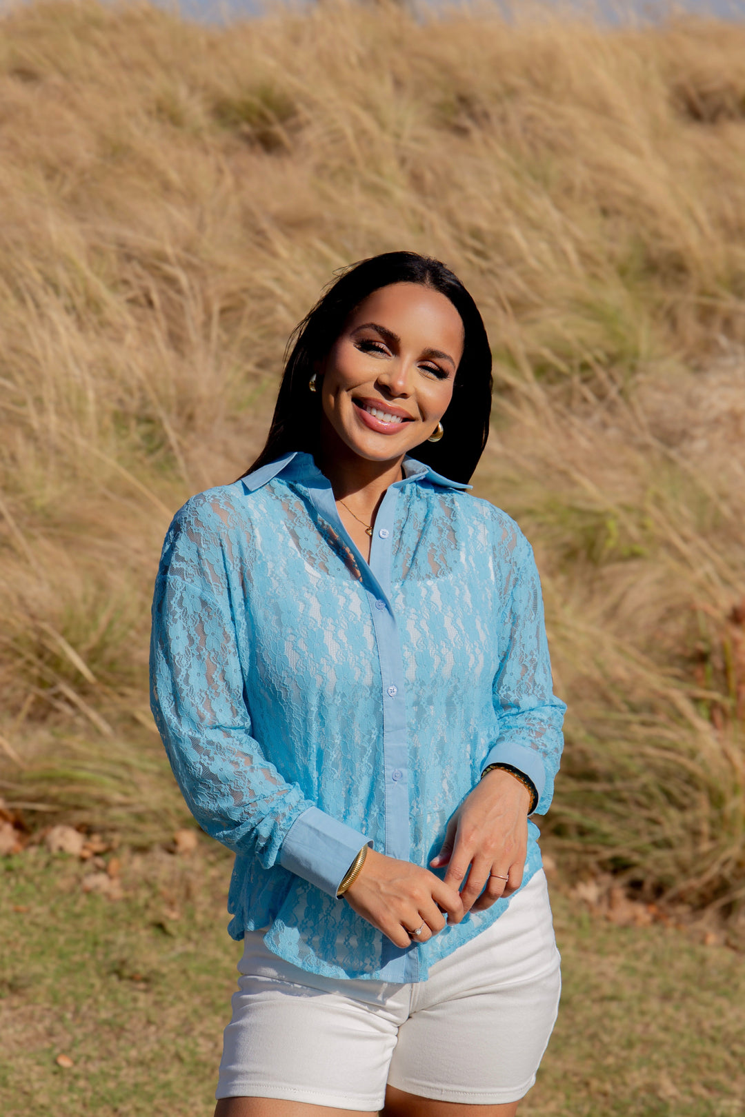 Kathryn Classic Button-Up, Blue Lace