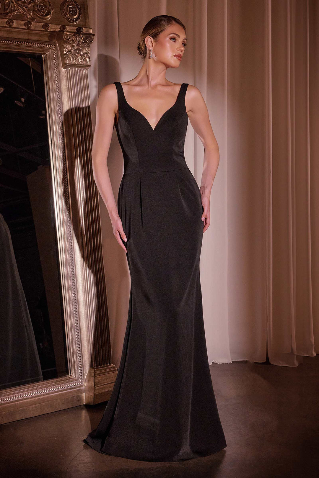 Ladivine J881 Long Fit and Flare Crepe Gown With Removable Jacket