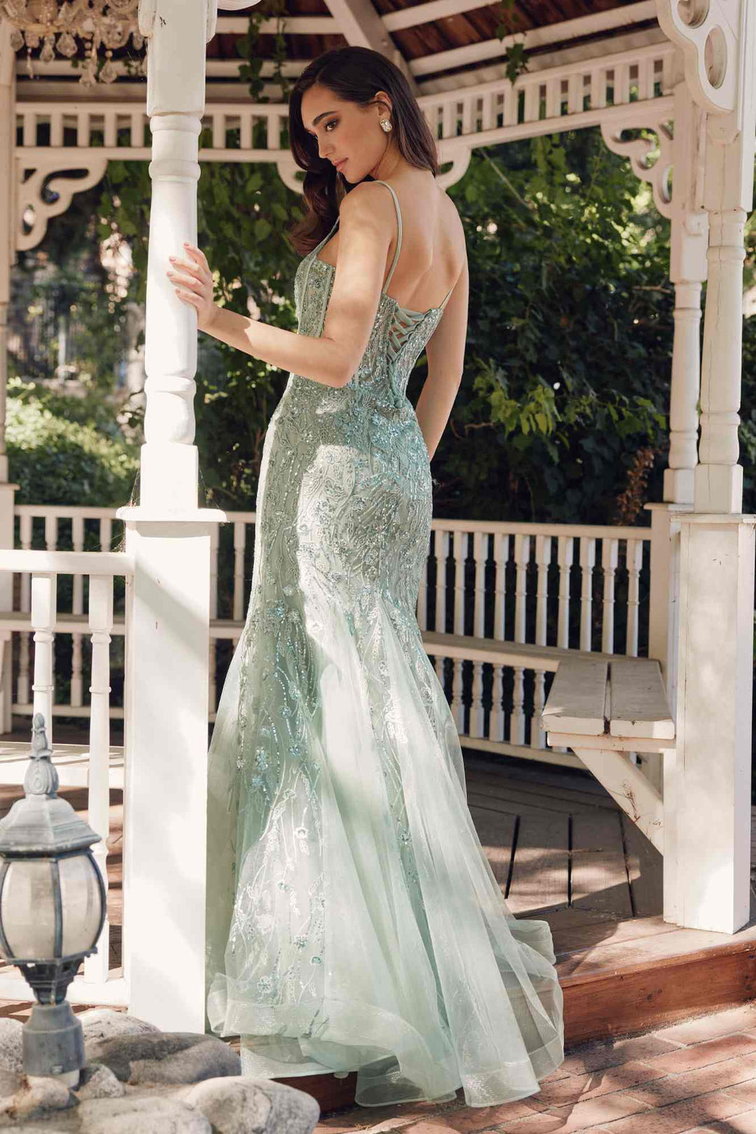 Juliet JT2441S Long Corset Bodice Embellished Sleeveless Mermaid Dress