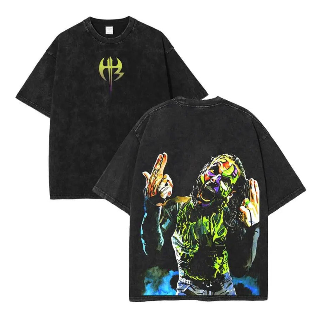 Jeff Hardy WWE Vintage Painted Face T-Shirt – Black Washed Oversized Retro Wrestler Tee