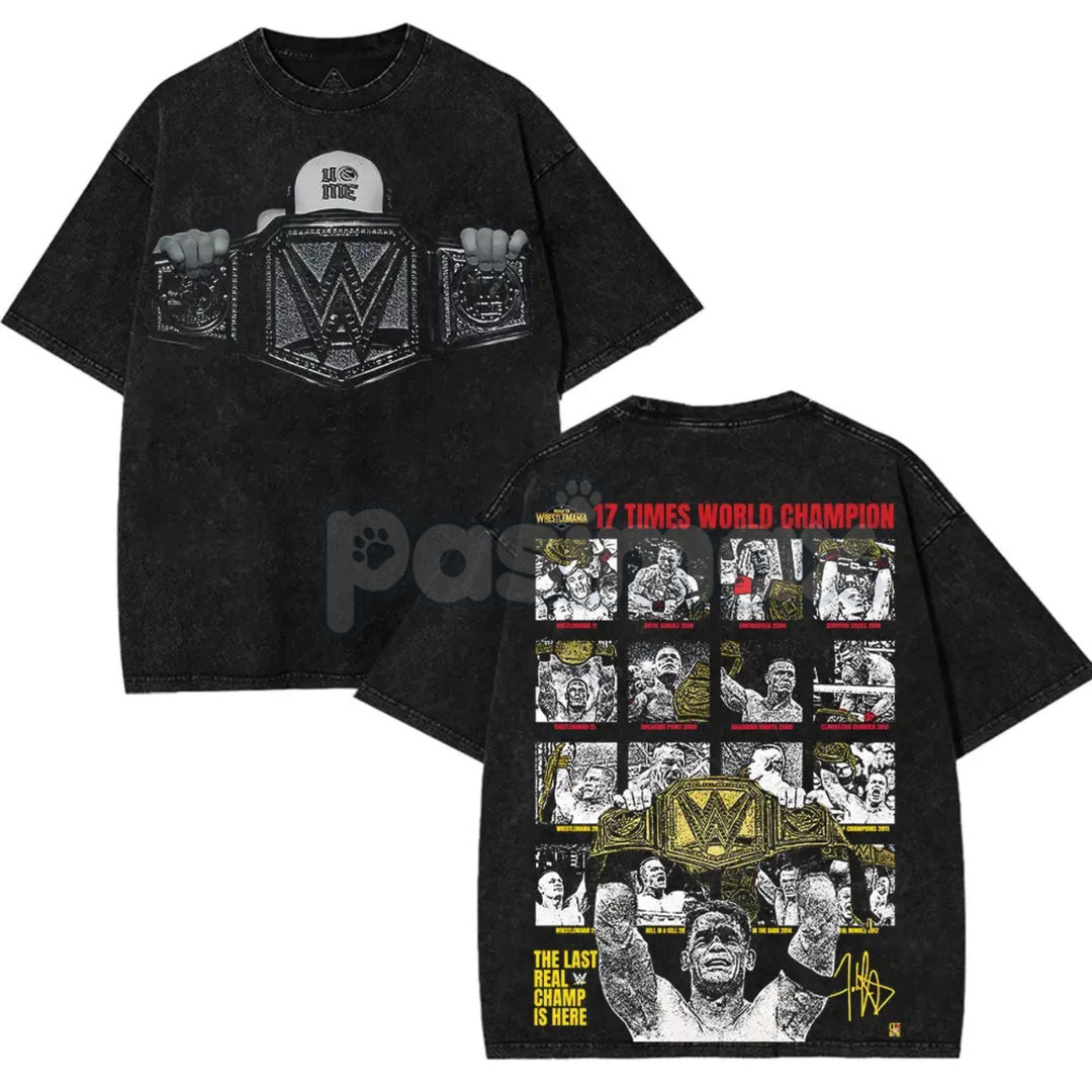 John Cena "The Last Real Champ" T-Shirt – Vintage Washed Oversized Cotton Graphic Tee, WWE Retro